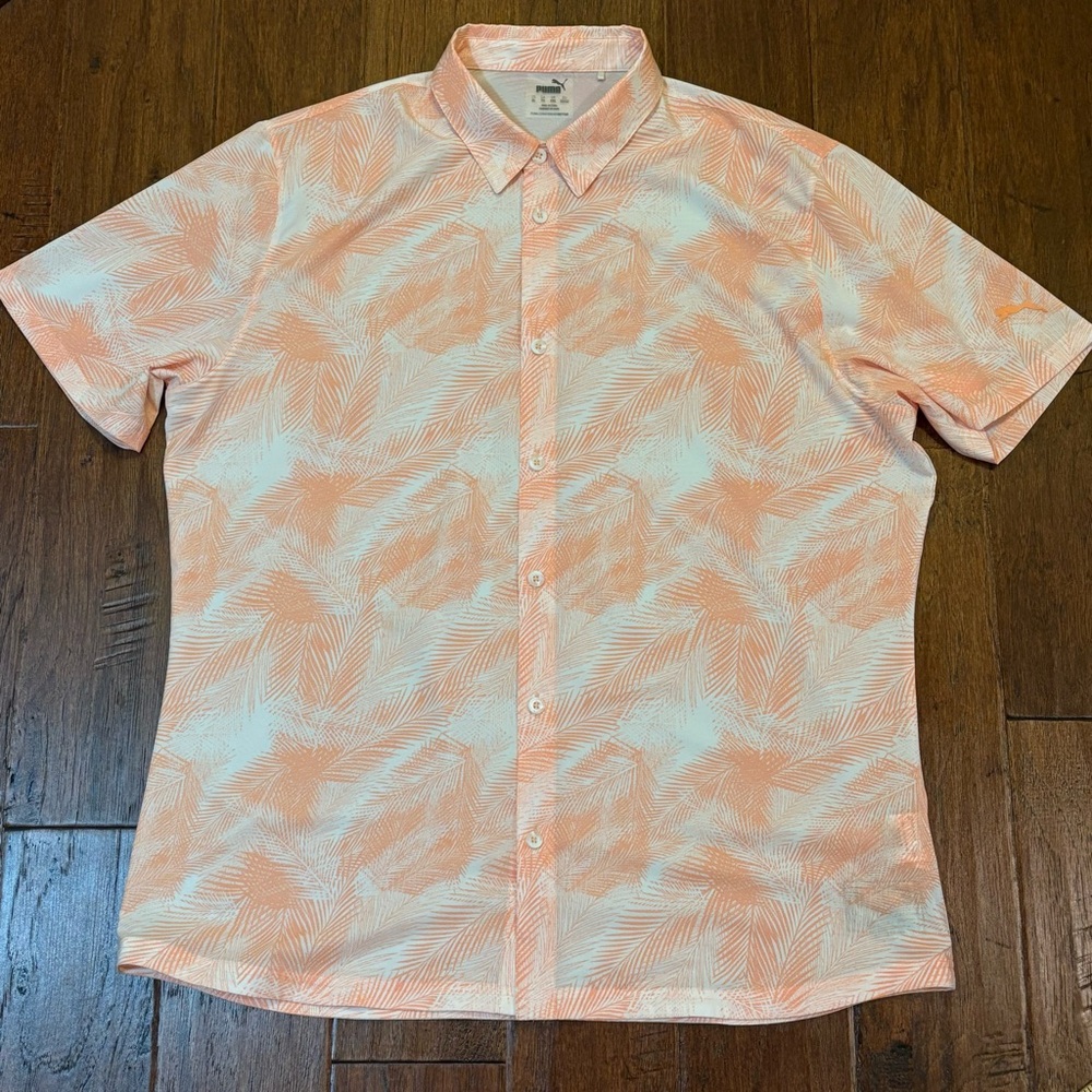 Brand New Mens Puma Tournament‎ Edition Tropical/Palm Stretch Button Down XL